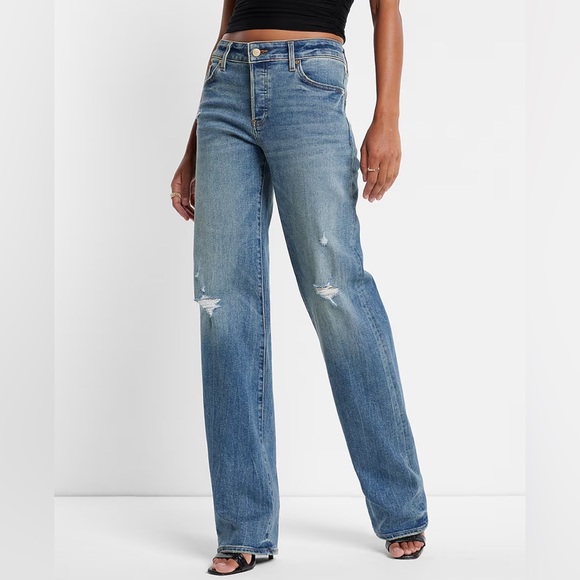 Express Low Rise Medium Wash Baggy Relaxed Straight Blue Jeans 10 Short 10S 10 S - Picture 3 of 16